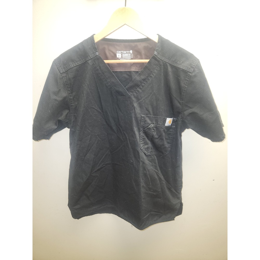 Carhartt‎ Women Scrub Top Small Black Classic Fit V-Neck Short Sleeve Pocket